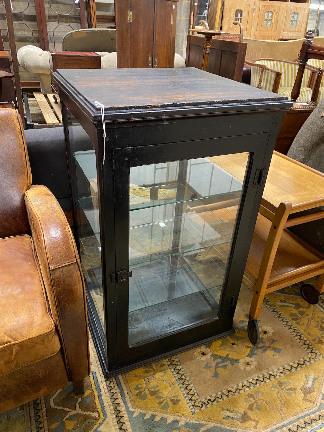 A Victorian painted counter top shop display case, width 58cm, depth 58cm, height 99cm